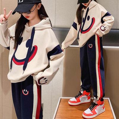 Осенний комплект для девочек, большой детский свитер с капюшоном, осенний спортивный костюм из двух частей для девочек