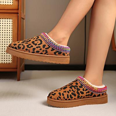 Зимние ботинки с леопардовым принтом и толстой подошвой, женские теплые утолщенные плюшевые хлопковые туфли, женские зимние ботинки 2024 года на плоской подошве, ботильоны на платформе