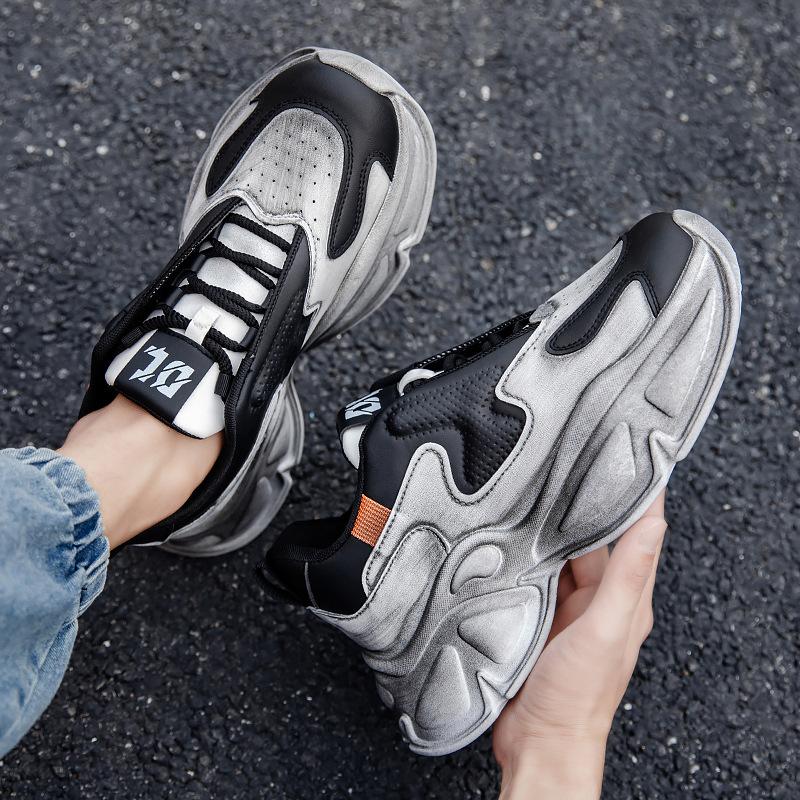 2025 осень новые мужские кроссовки на платформе, трендовые, с кожаным верхом, повседневные спортивные одинарные туфли, универсальные мужские туфли в гонконгском стиле