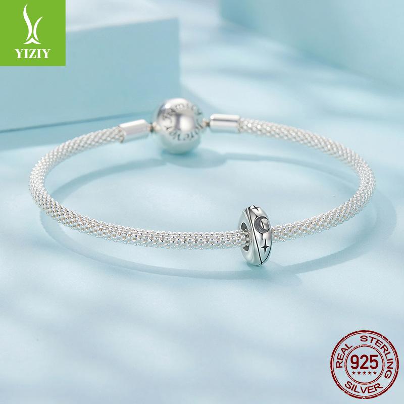 Яркая звезда и луна силиконовый позиционирующий браслет-бусины, мечтательный романтический стерлинговое серебро S925 DIY бусины