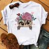 Cartoon Owl Printed Pure Cotton Tshirt with Cute Pattern for Unisex and Women Casual Round Neck Harajuku Style Short Sleeved Shirt