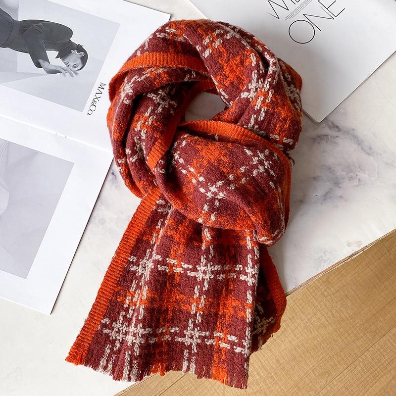 Wool Plaid Scarf Women's Autumn and Winter Versatile Red New High-end Couple Chinese Red Scarf