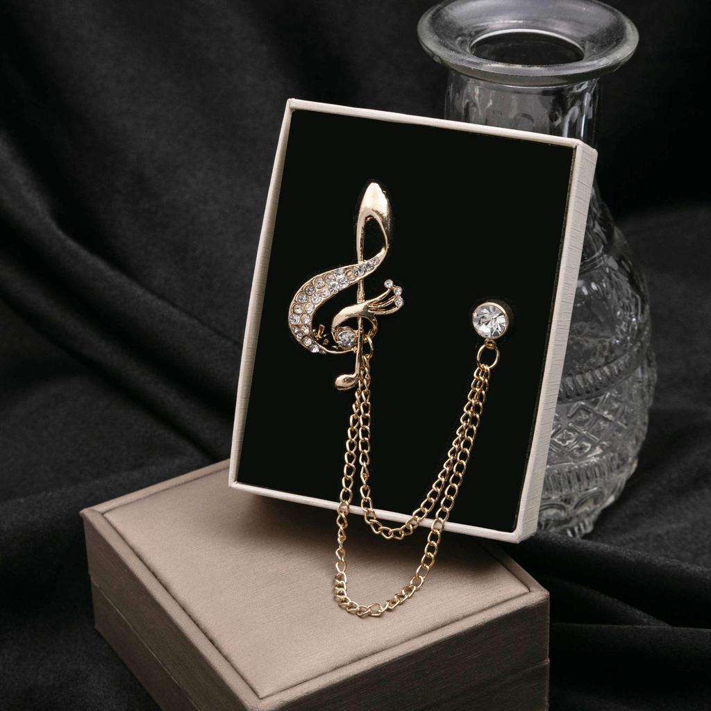 Европейская и американская мода Двухслойная цепочная брошь - Дизайн в стиле британского двора с крестом и нотой для мужчин