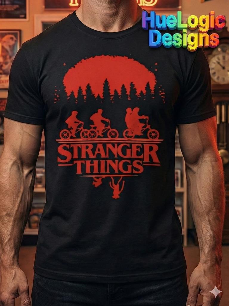 Футболка Stranger Things Сезон 5 Футболка Хоррор ТВ Череп Сцена с Велосипедом 100% Хлопок Футболка Мужские Футболки Топ Ретро 80-е