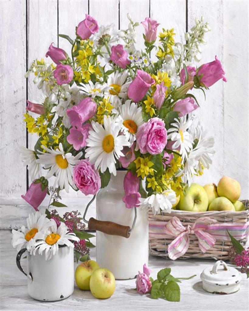 RUOPOTY Painting By Numbers Daisy Unique Gift DIY Frame HandPainted Wall Art Paint By Number Flower For Living Room