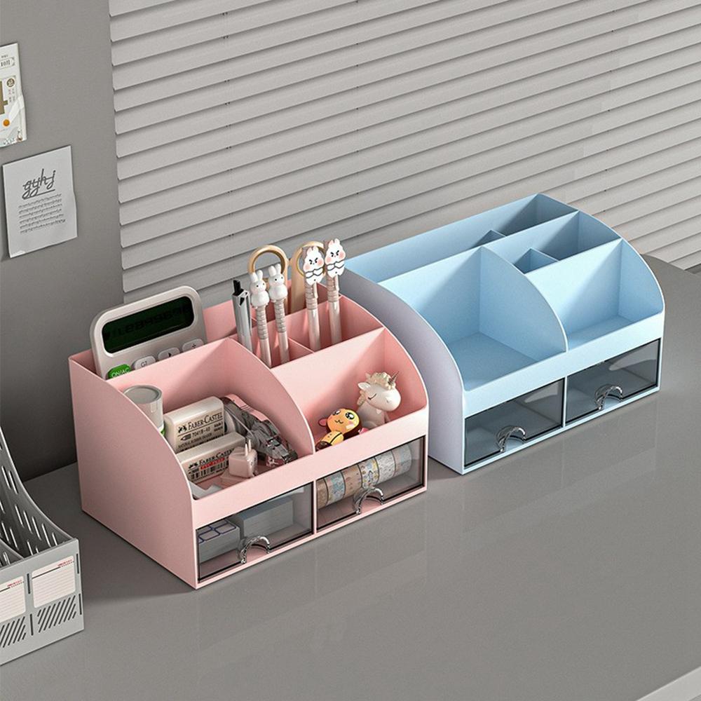 Пластиковый настольный органайзер-стойка, коробка для хранения канцелярских принадлежностей и мелочей с прозрачными выдвижными ящиками