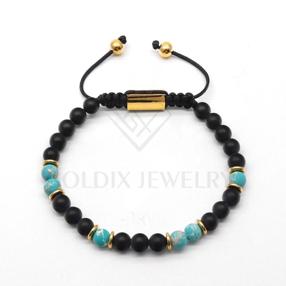 GOLDIX Classic Unisex Natural Gemstone Beaded Bracelet with Moon Shape Real Lava Stone Jade Stainless Steel Jewelry Gift
