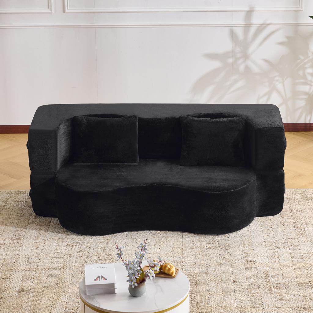 Large dual-purpose sofa, fully compressed futon sofa bed, assembly-free, foldable floor-standing, living room, guest room, bedroom, black