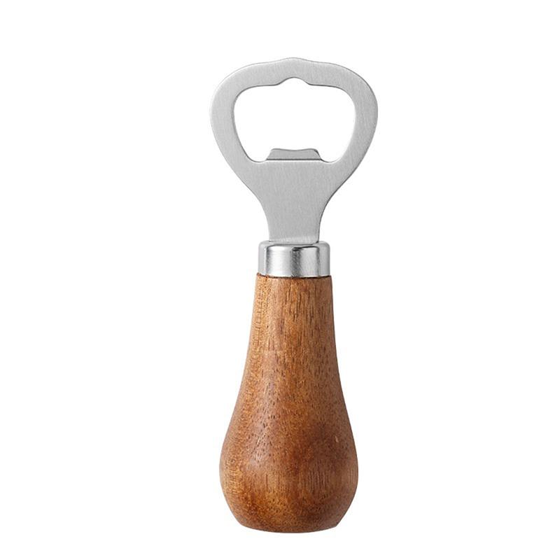 Wooden Handle Beer Bottle Opener Creative Stainless Steel Cocktail Drink Can Opener Bartender Corkscrew For Home Bar Restaurant