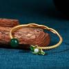 Aieryuan Ethnic Cloisonné Enamel Gold-Plated Chalcedony Lotus Leaf Bangle Bracelet