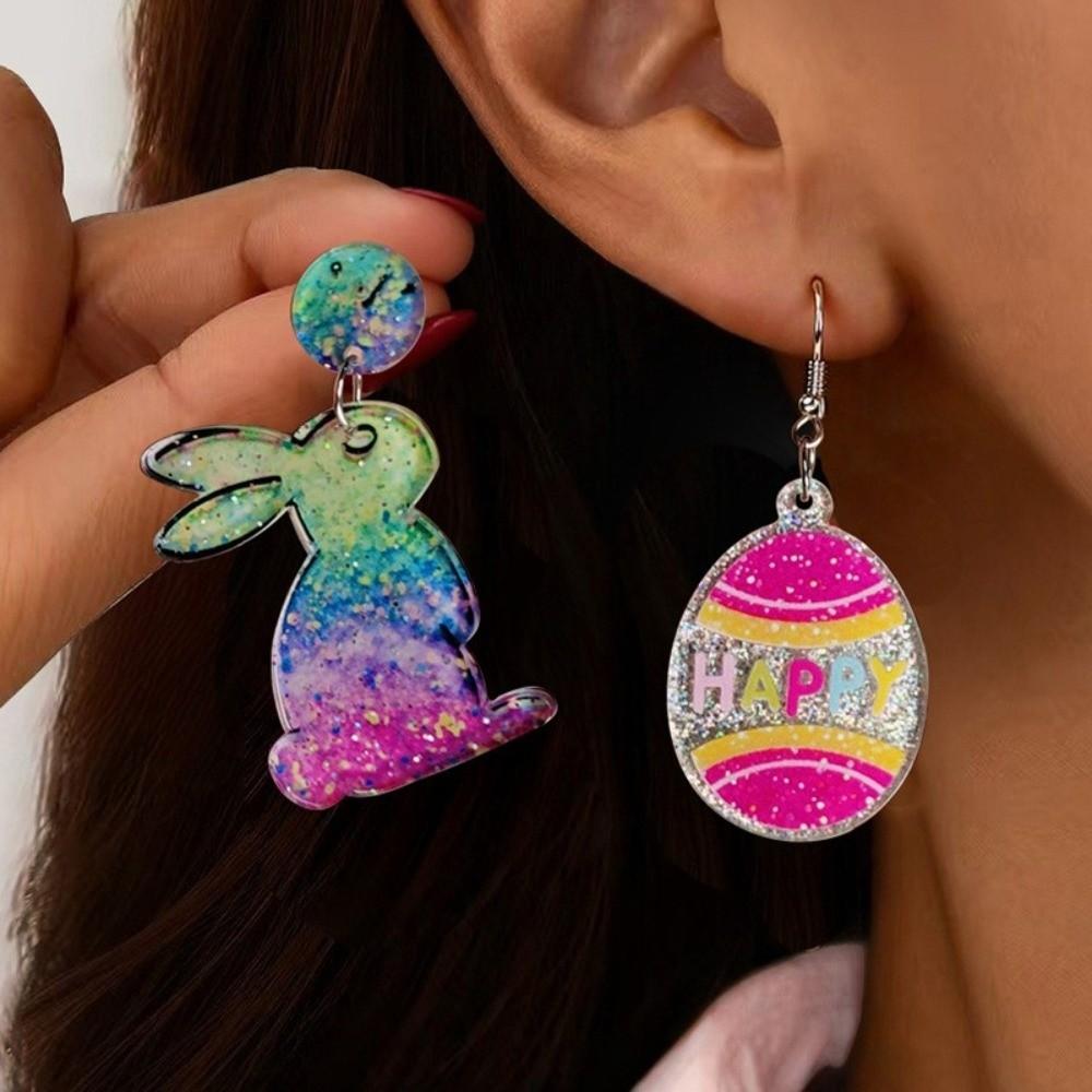 Acrylic Bunny Pendant Earrings Flower Easter Egg Dangle Earrings Easter Egg Earrings Gifts