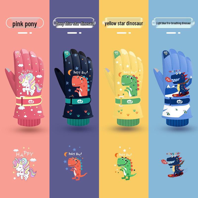 Kids' Waterproof Ski Gloves - Fleece Lined, Thickened Cotton for Winter Play