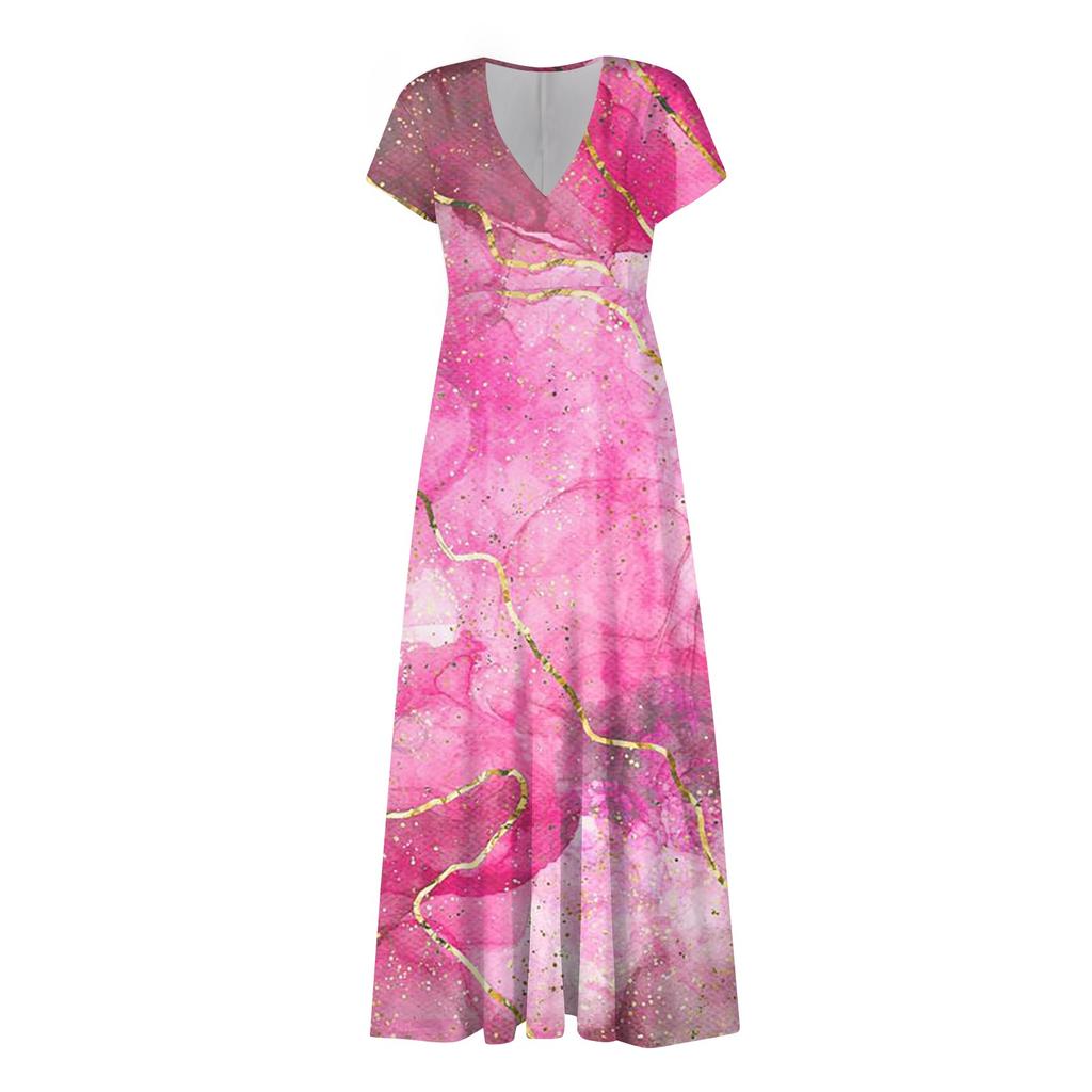 Женское длинное платье Макси-платье Повседневное платье Шифоновые платья Платье-трапеция Цвет Повседневный Взрослый На улице Ежедневное Свидание Платье с оборками с коротким рукавом с V-образным вырезом