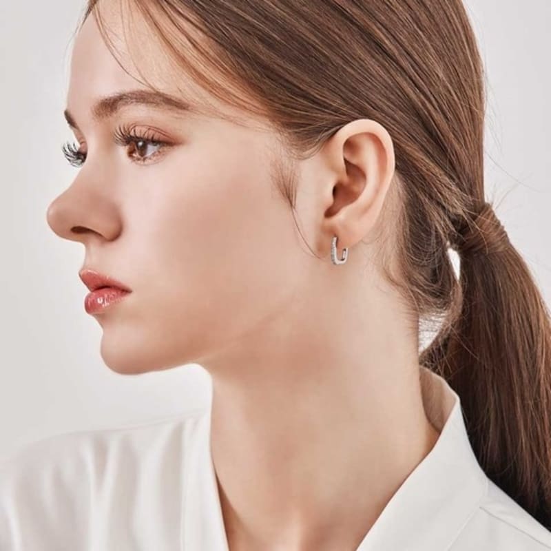 GEIGER Jewelry 925 Silver Square Line One-Touch Ring Earrings GISVEE135