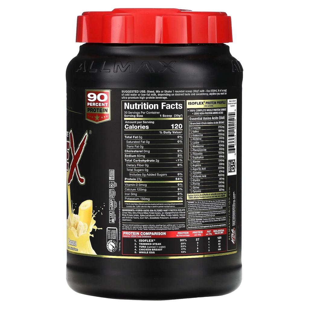 ALLMAX, ISOFLEX®, Pure Whey Protein Isolate, Banana Flavor, 2 Lb (907 G)