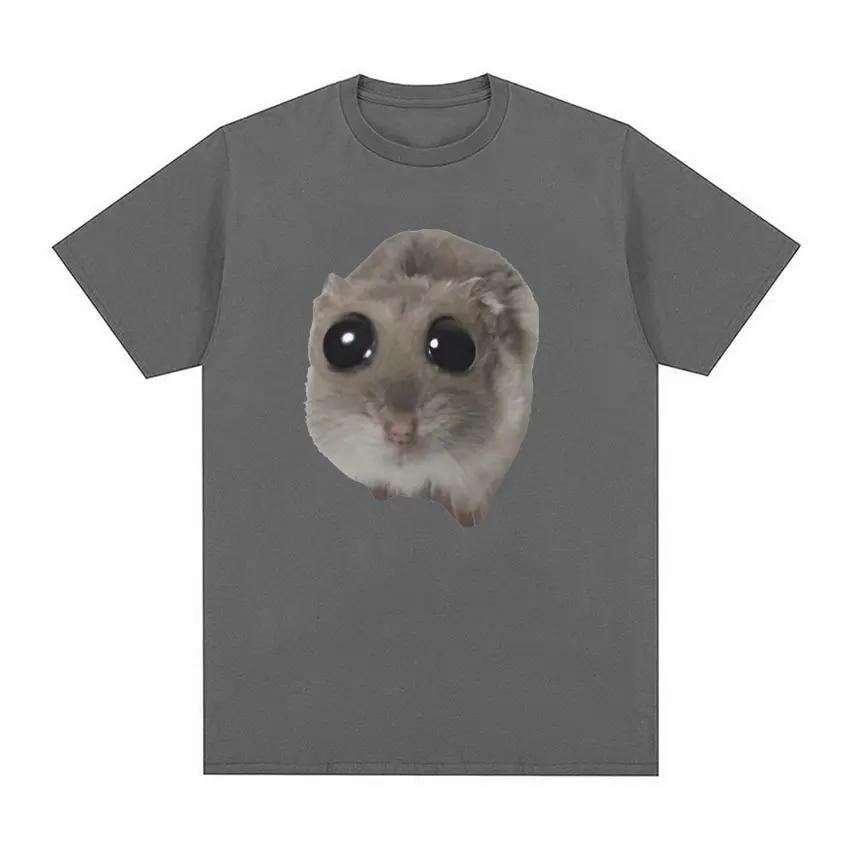 Funny Sad Hamster Meme Cry BiG Eye Cute Mouse  T Shirt Men Women Casual Short Sleeve T-shirts Tops 100% Cotton Oversized T-shirt