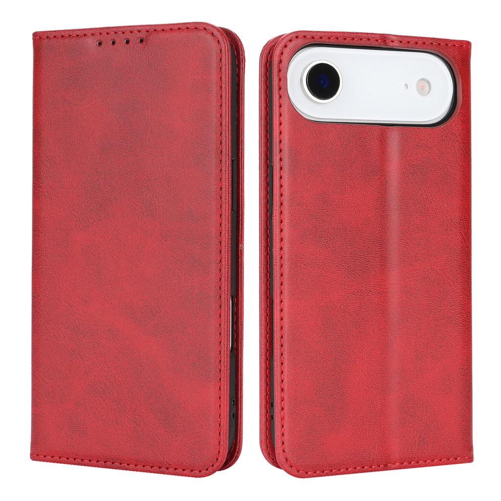 For iPhone 17 Air Case PU Leather Calf Textured Magnetic Closing Smart Phone Cover