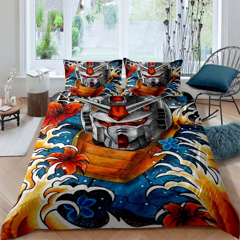 3D printed Mobile Suit Gundam bedding set, printed single duvet cover and pillowcase three-piece set, available in children's