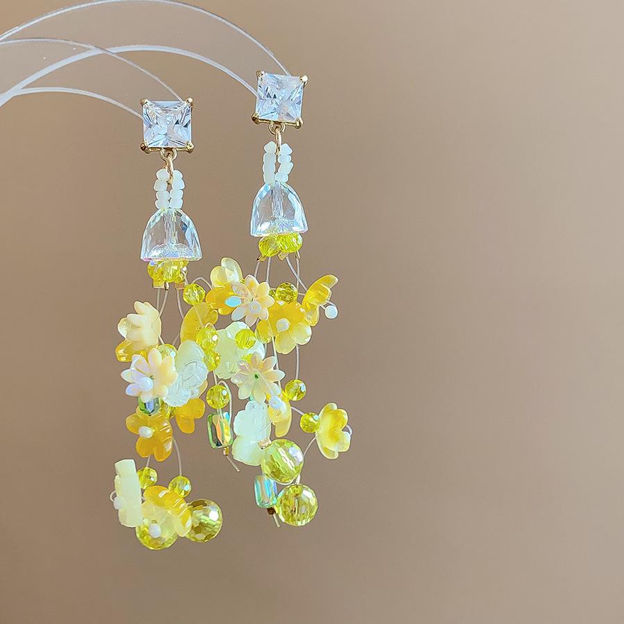 Серьги-кисточки из стекла с цветочным узором в стиле Мори, Игла из серебра – Элегантный дизайн высокого класса
