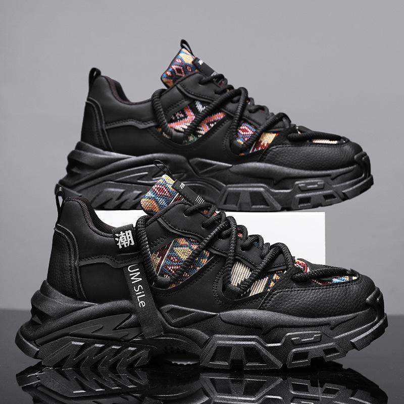 2025 new spring breathable net shoes trendy brand versatile casual sports shoes student non-slip height increase trendy men's dad shoes