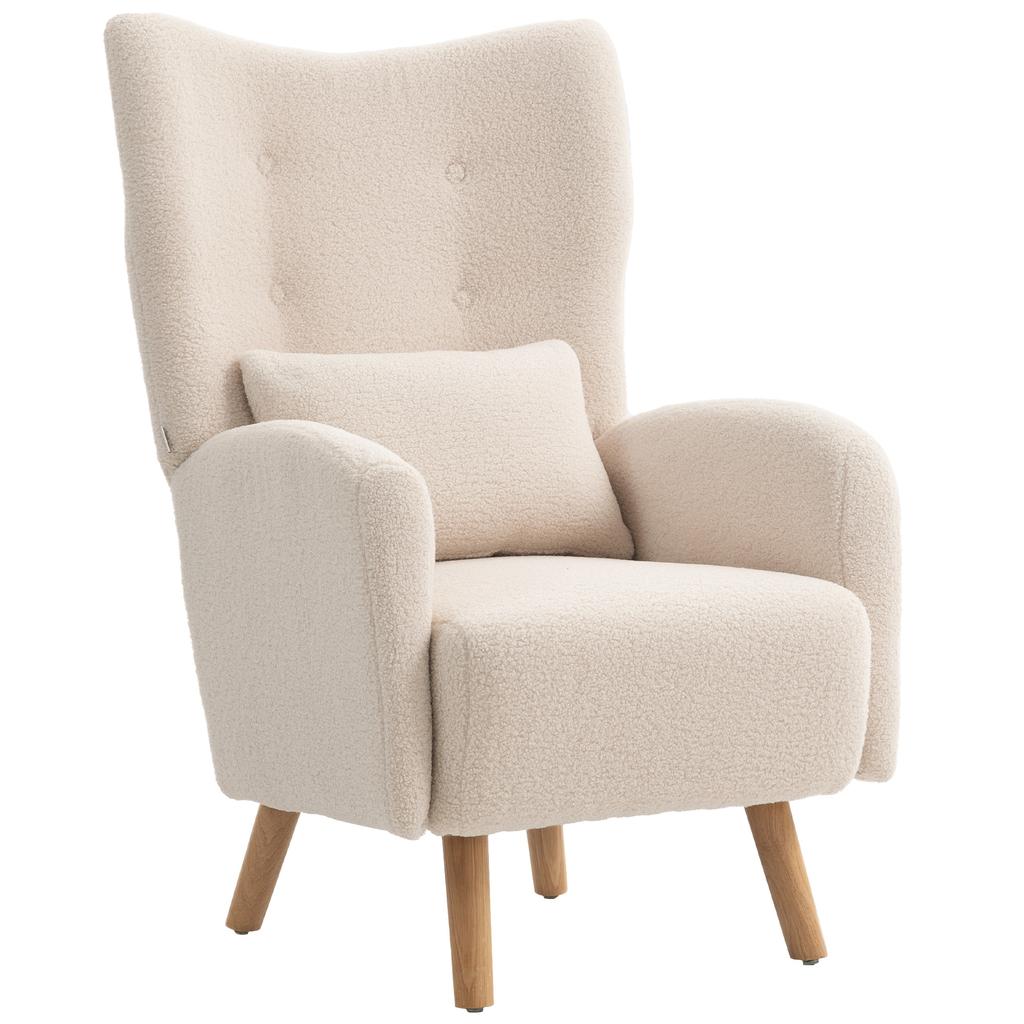 Accent Chair, Upholstered Armchair with Plush Cover, Foam Cushion, Wingback Chair, Beige