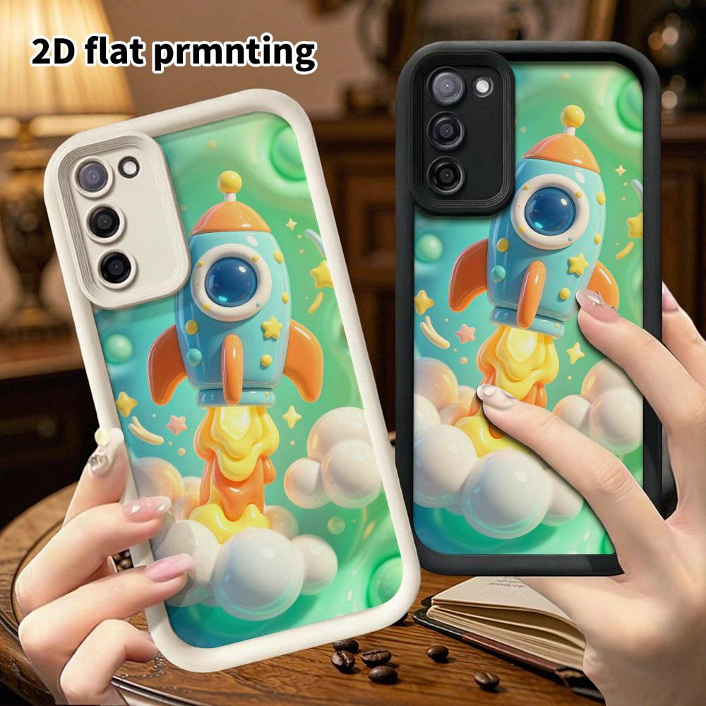 Phone case: 2D flat design suitable for Samsung Galaxy A34 A35 M05 M06 S20 S22 S21 FE Plus 5G protective case, cartoon little rocket, perfect Christma