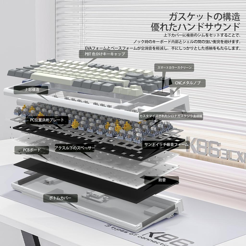Игровая клавиатура ATTACK SHARK x AJAZZ K86 Беспроводная клавиатура Bluetooth Беспроводная Линейная Цветной TFT-экран Ручка Структура «Синий кит» Горячая точка Японская