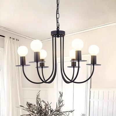 Нордический подвесной светильник Chende, Черная люстра, 6 плафонов, Совместим с LED, E26, Стильный, Ретро, Элегантный, Подвесной светильник для потолка, Черный, Простой,