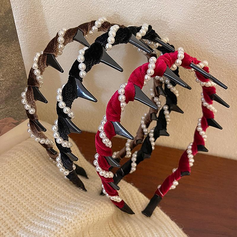 Винтажная бархатная резинка для волос с жемчужной волной для женщин и девочек, милая нескользящая зубчатая резинка для волос, аксессуары для волос