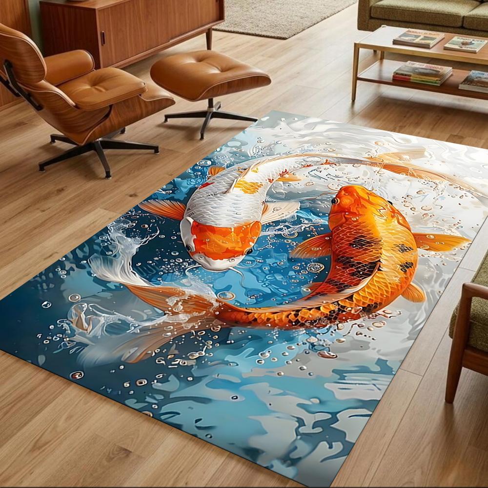 Koi Fish And Cherry Blossoms Non-Slip Home Carpet Design for Living Room Bedroom Office Decor Gift with Vibrant Pattern and Comfortable