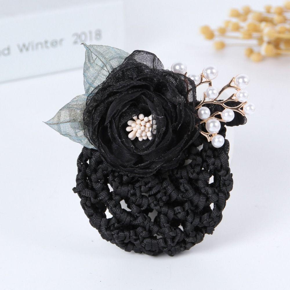 Korean Style Pearls Crochet Bun Net Bun Snood Rose Lace Hair Net Office Lady