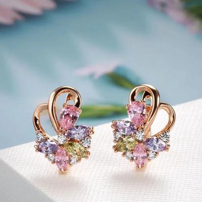 Серьги из розового золота с цветным цирконием для женщин
