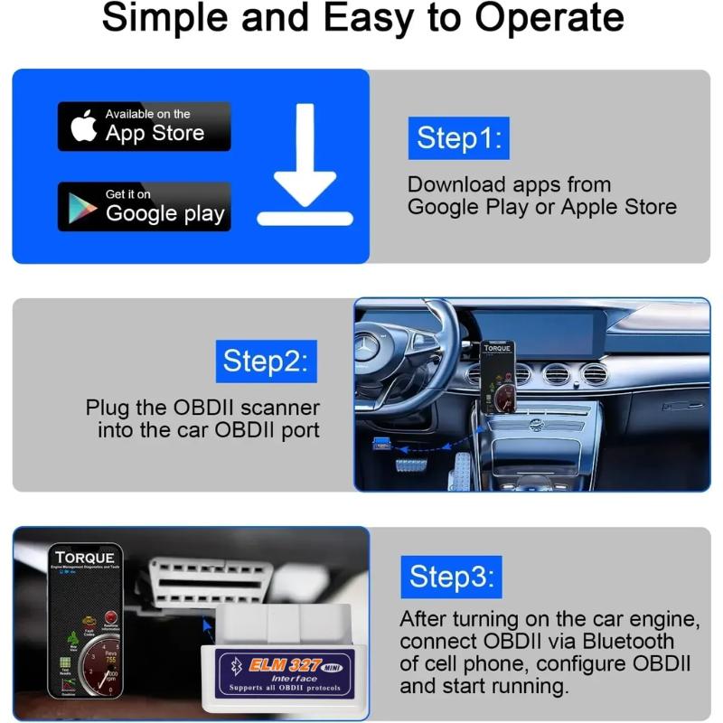 Мини ELM327 Bluetooth OBD2 Сканер Читатель кодов 2025 V1.5/V2.1 Инструменты для диагностики автомобиля Детектор ошибок Check Engine 16-контактный адаптер