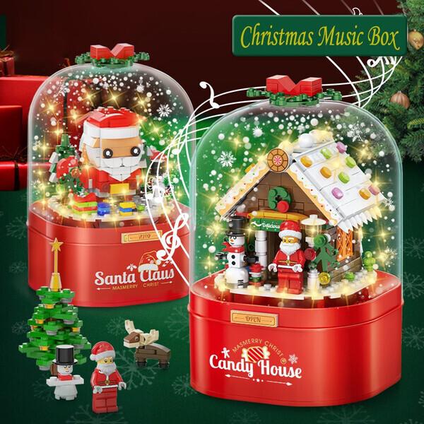 Christmas House Building Blocks Music Box with LED Lighting Compatible Building Blocks Small Particle Toys Children's Christmas Gifts