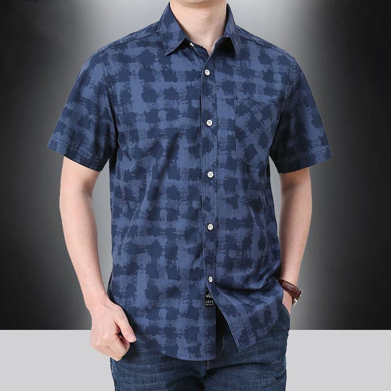 Summer Men Short Sleeve Shirt Streetwear Fashion Lapel Business Plaid Casual Tops Plus Size