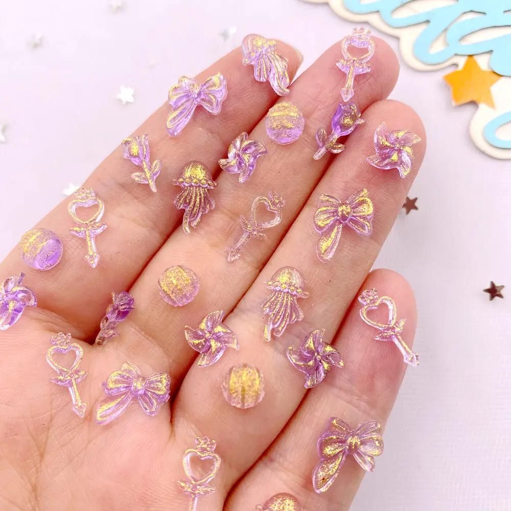 8g Resin Mini Glitter Colorful Magic Wand Jellyfish Rose Art Nail Flat Back Rhinestone Applique DIY Scrapbook Jewellery Decor