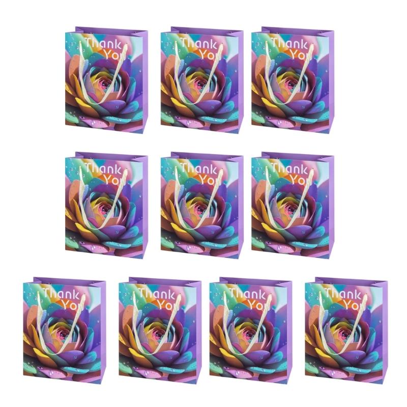 10 Штук Разноцветных Бумажных Пакетов Стильные Мешочки для Хранения Праздничных Подарков Ручной Работы Разноцветный Подарочный Пакет с Ручками