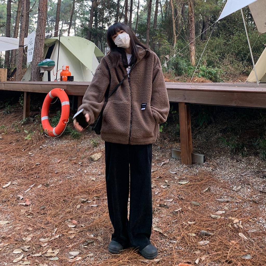 Женская куртка с капюшоном из утолщенной овчины, свободный и теплый кардиган на хлопковой подкладке для похудения осенью и зимой