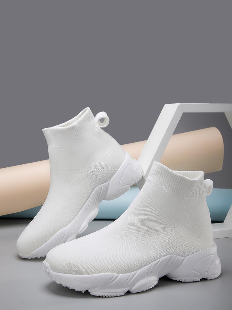 Женские высокие носки, спортивная обувь, однотонные трикотажные рукава, дышащая обувь для ходьбы на открытом воздухе.