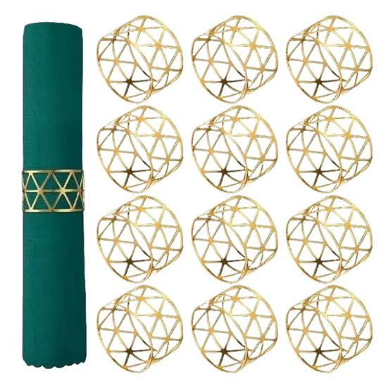 6/12Pcs Golden Napkin Rings Metal Hollow Triangle Circle Design Napkin Holders Buckles Family Dinner Wedding Party Table Decoration