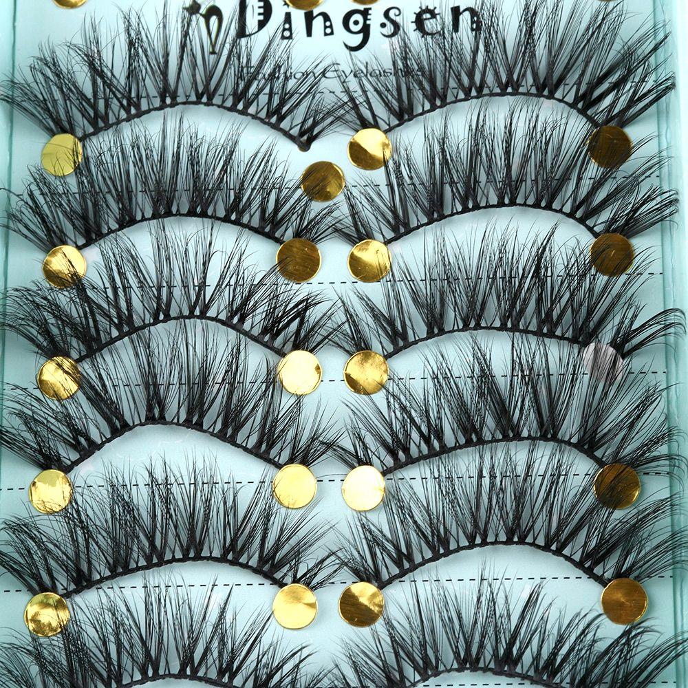 10 Pairs Handmade Fluffy Natural  Crisscross 3D Faux Mink Hair False Eyelashes Extension Tools