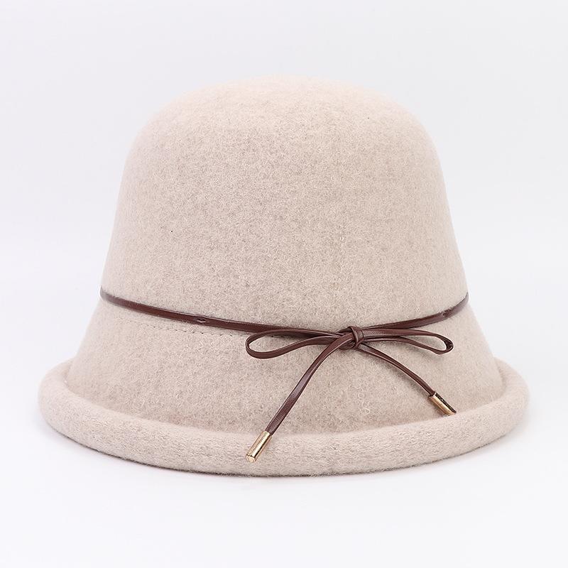 Высококачественная шерстяная шляпа-чаша, осенне-зимняя новая женская керлинговая шляпа с бантом, завязанная веревкой, рыбацкая шляпа, модная теплая шляпа на открытом воздухе, дизайнерская шляпа