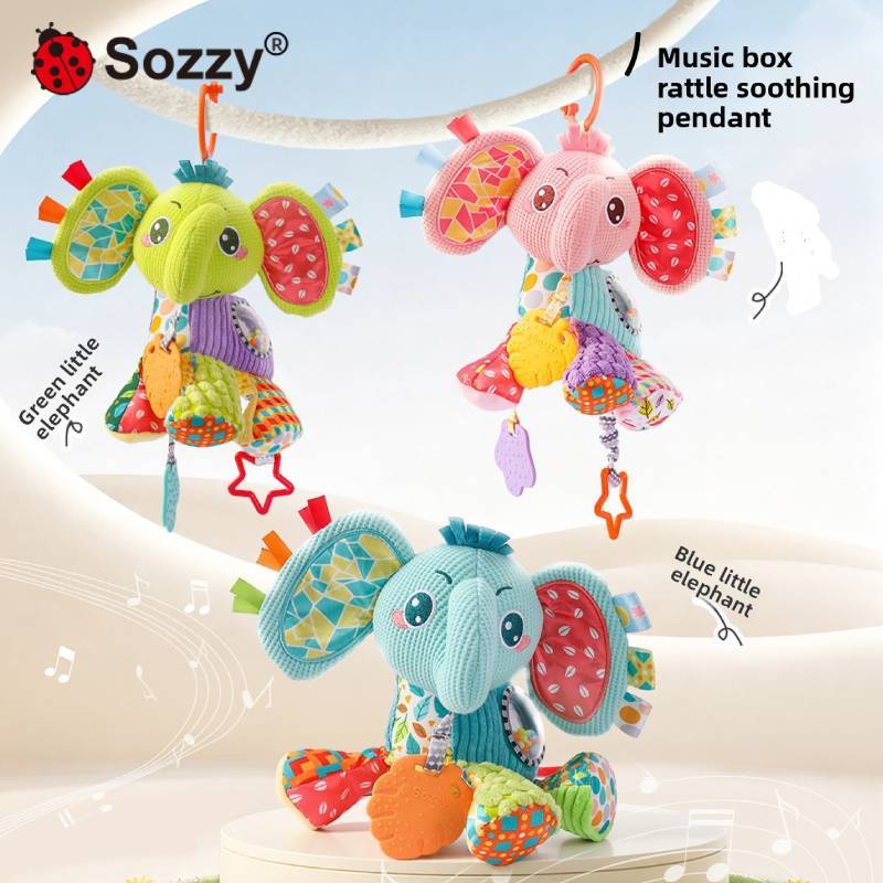 Baby Elephant Stroller Hanging Toy With Rattle And Music For Visual And Auditory Development