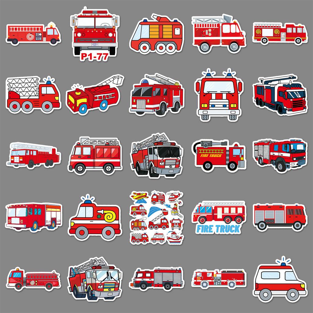 100 Fire Truck Graffiti Stickers Personalized Cartoon Creative Decorative Water Cup Mobile Phone Case Suitcase Stickers