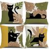 4Pcs Black Cat Daisy Flower Printed Pillow Cover Polyester Cushion Case 2D Flat Printing Pillowcase Cute Home Decor Cat Fan Gift
