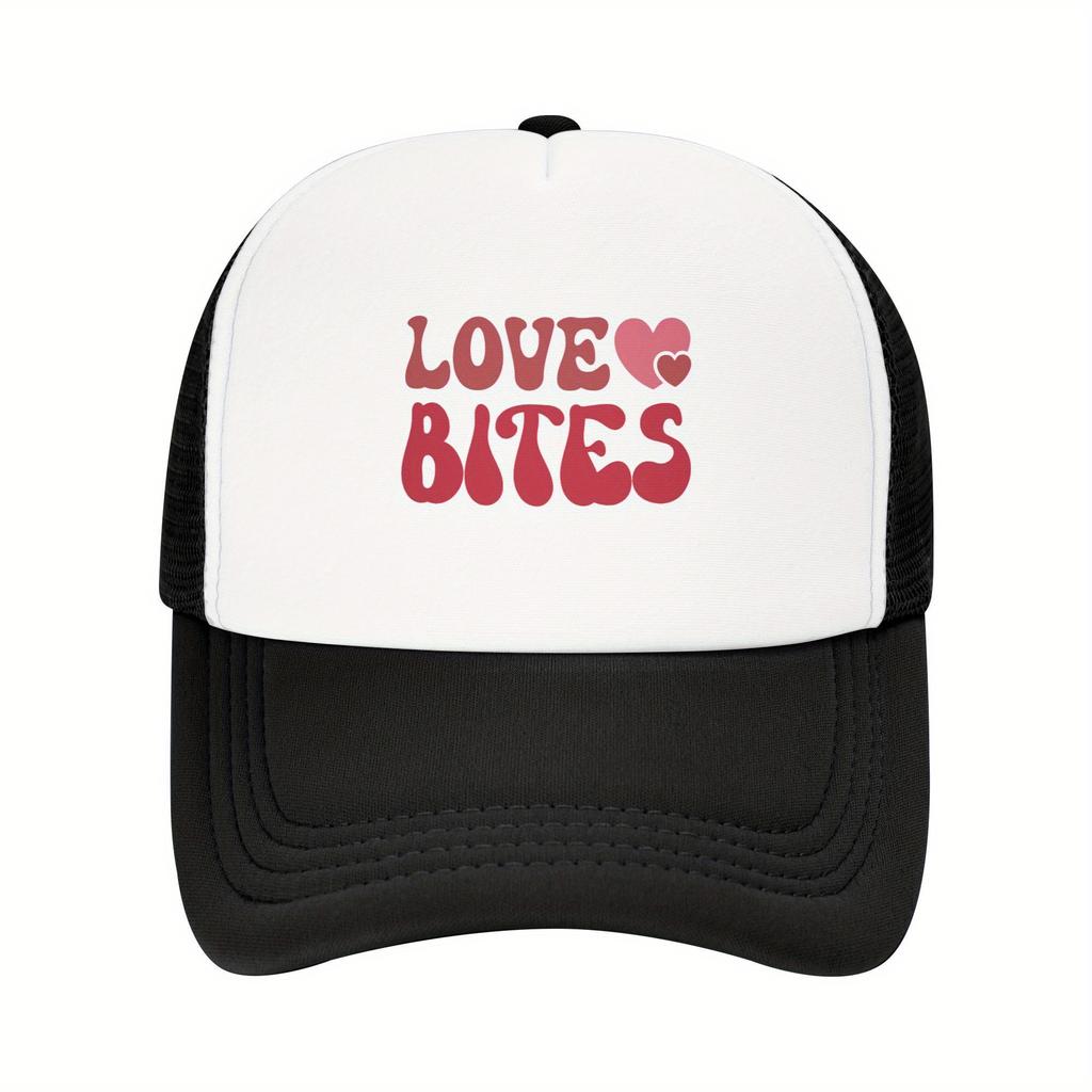 Love Bites Graphic Trucker Hat Breathable Mesh Baseball Cap Casual TwoTone Style Adult
