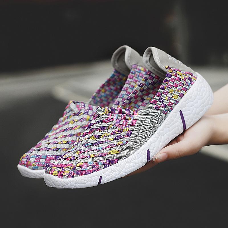 Новые полые, легкие и дышащие повседневные тканые туфли на плоской подошве, тканевые туфли, женская обувь большого размера