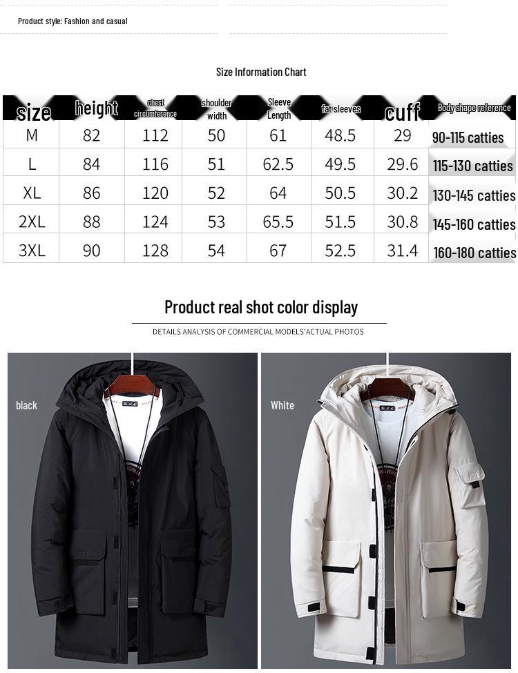 Youth Hooded Cotton-Padded Jacket: Men's Mid-Length Casual College Style Workwear, Cold-Resistant School Uniform