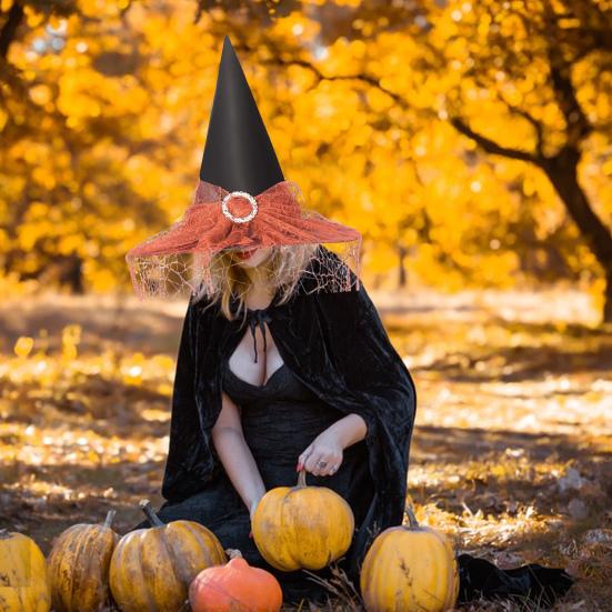 Хэллоуин Шляпа Ведьмы Кружева Паутина Декор Большие Поля Острый Волшебница Волшебница Косплей Дом с Привидениями Карнавальный Костюм Партии Кепка Головной Убор