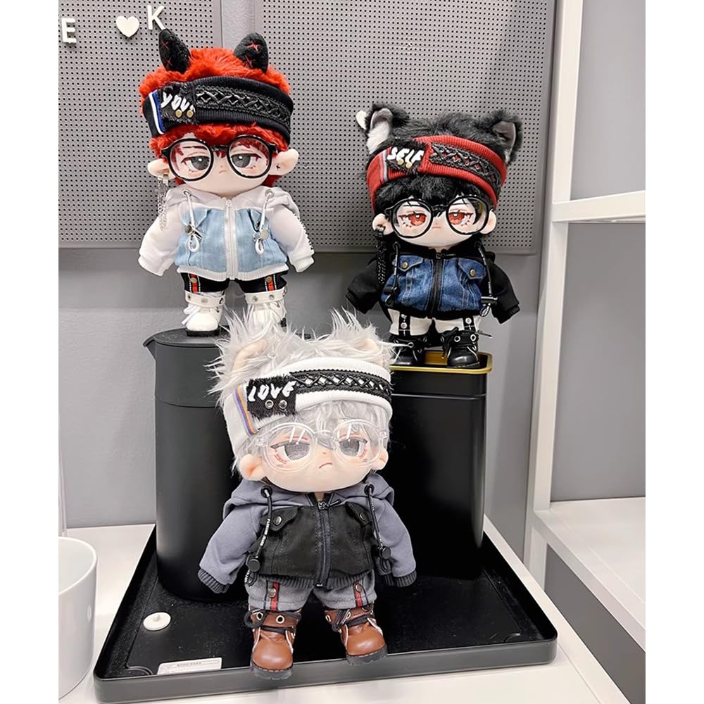 niannyyhouse 15cm 20cm Plush Clothes Cool Suit Denim Jacket Hoodie Shorts Headwear Eyewear Shoes Cotton Doll Clothes Dress Up Accessories (gray, 15cm)